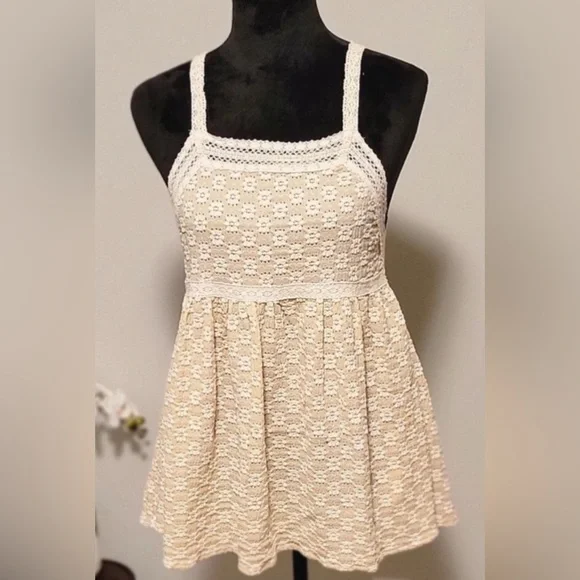 POL TAN EMBROIDERED LACE TRIMMED BABYDOLL TOP! - Picture 6 of 6